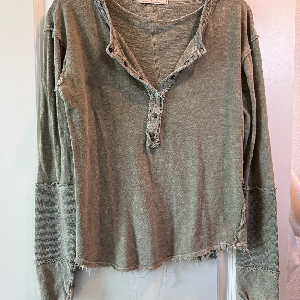 Free people Distressed Green Long Sleeve